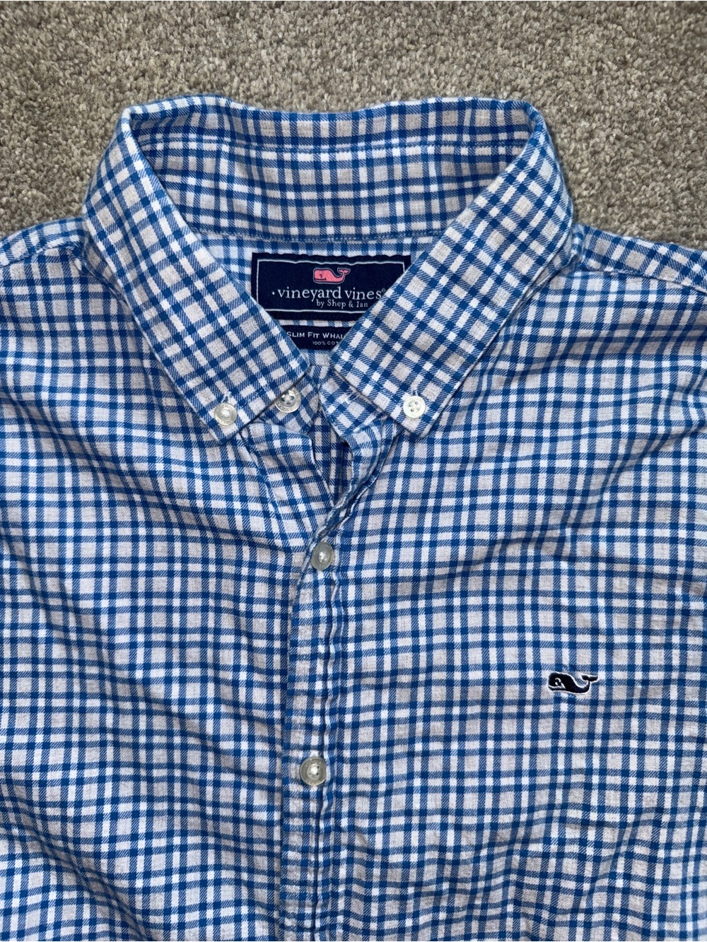 Like New Vineyard Vines Men's Slim Fit Whale Turquoise Blue & White Shirt, Large